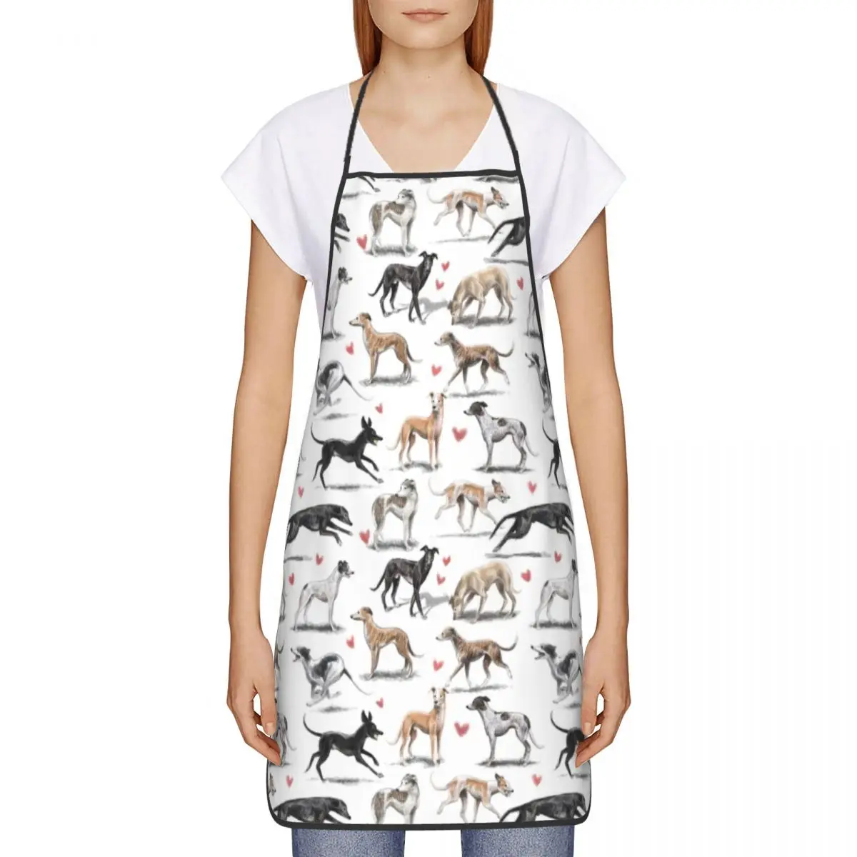 Custom Bib Kawaii Greyhounds Pattern Apron Unisex Adult Chef  Cooking Lurcher Whippet Sighthound Dog Tablier Cuisine Painting