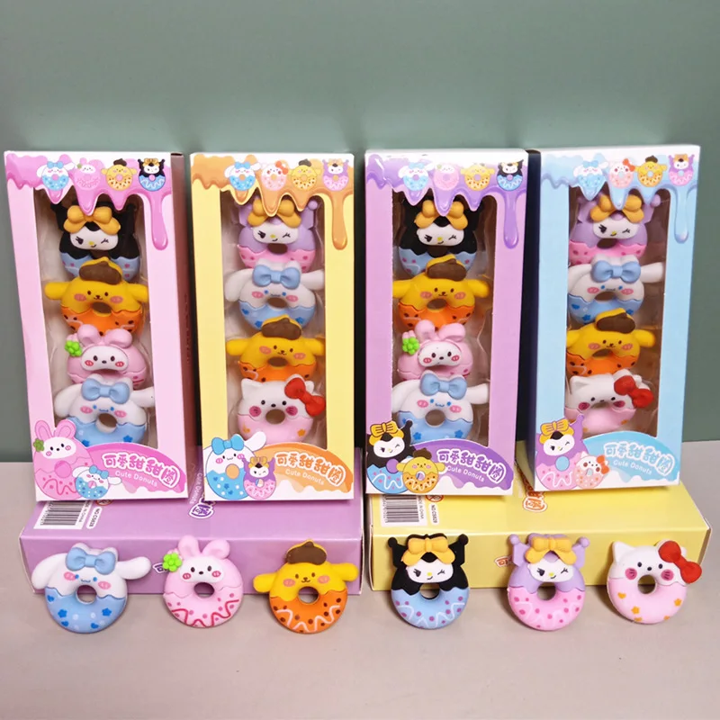 Kuromi Cinnamoroll Kt Cartoon Style Cute Donut Eraser Purin 4 Sets Stationery Wholesale