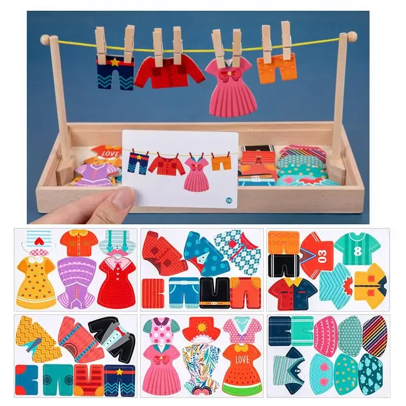 Montessori Holz Kinder Kleidung Trocknen Dress-Up Puzzle Jigsaw Denken Spiele Pädagogisches Passenden Sortierung Spielzeug Geschenke