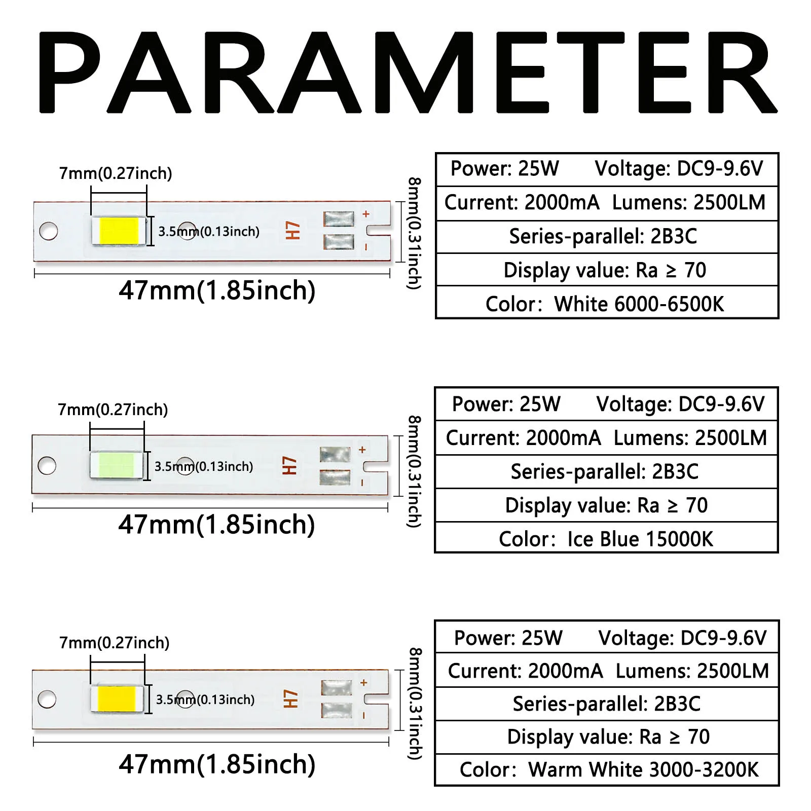 Perline per fari automobilistici a Led 3570 H7 25W DC9-9.6V 2000mA 2500LM bianco caldo blu ghiaccio bianco perline di rilevamento fari fai da te