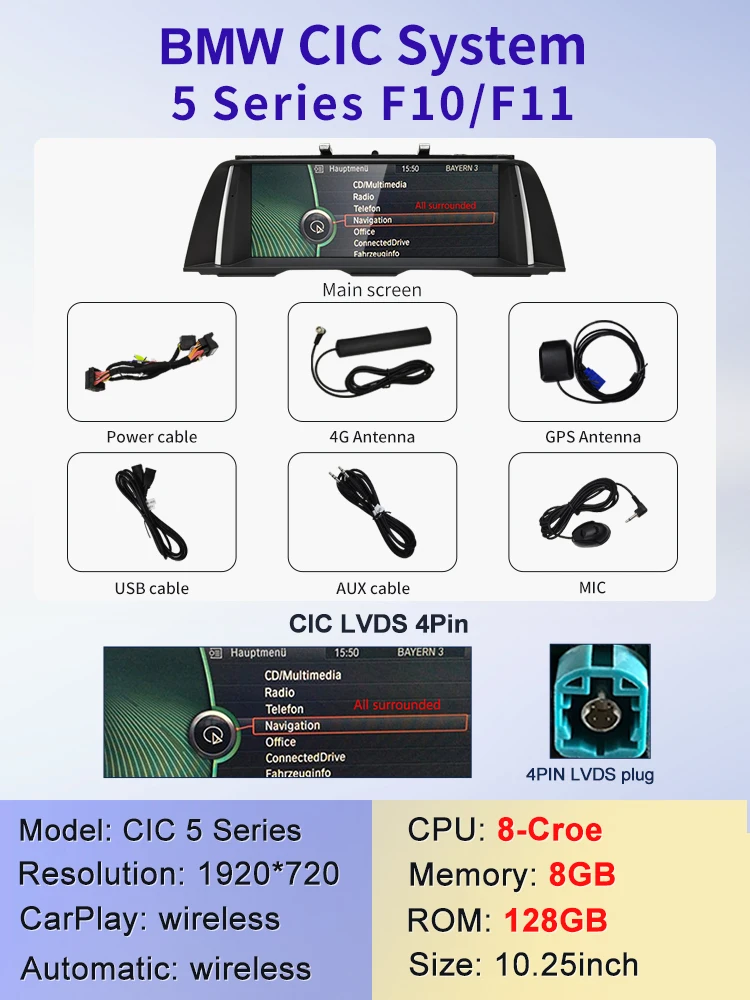 STWEI 2024 Nieuwe ID6 ID7 ID8 UI 10.25inc Android Systeem Draadloze Carplay AUTO Voor BMW 5 Serie F10 F11 CIC NBT Auto Spelers GPS NAVI