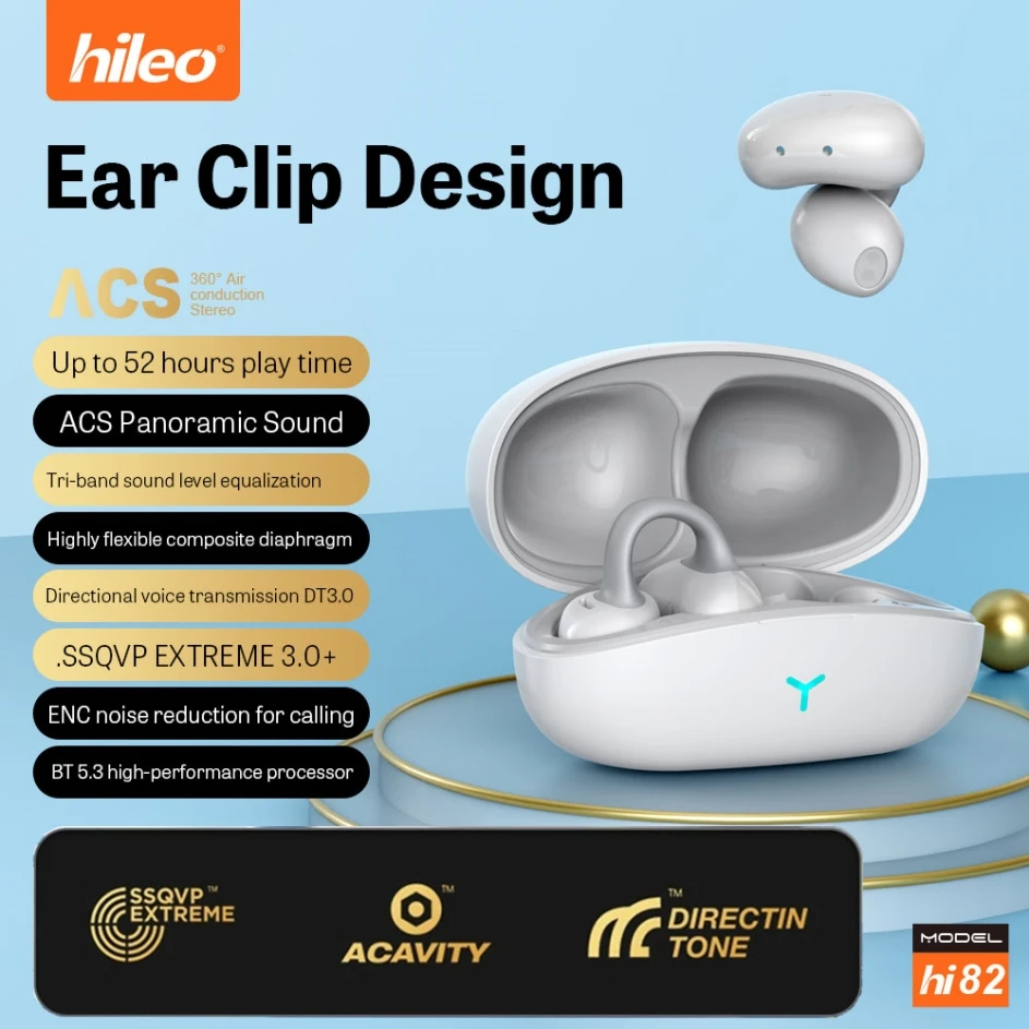 Hileo Hi82 TWS Bluetooth Headphone Ear Clip Bone Conduction Wireless Earphone Sports Headset Mic Noise Reduction Waterproof F920