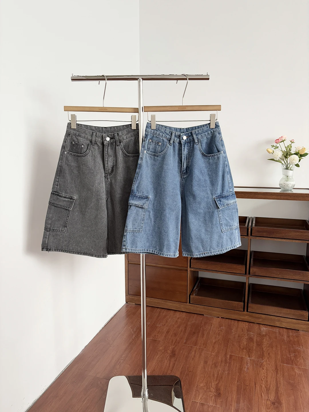 

High Waist Slimming Wide Leg Denim Capri Pants American Retro Design Multiple Pockets Women's Summer Fashion Jeans