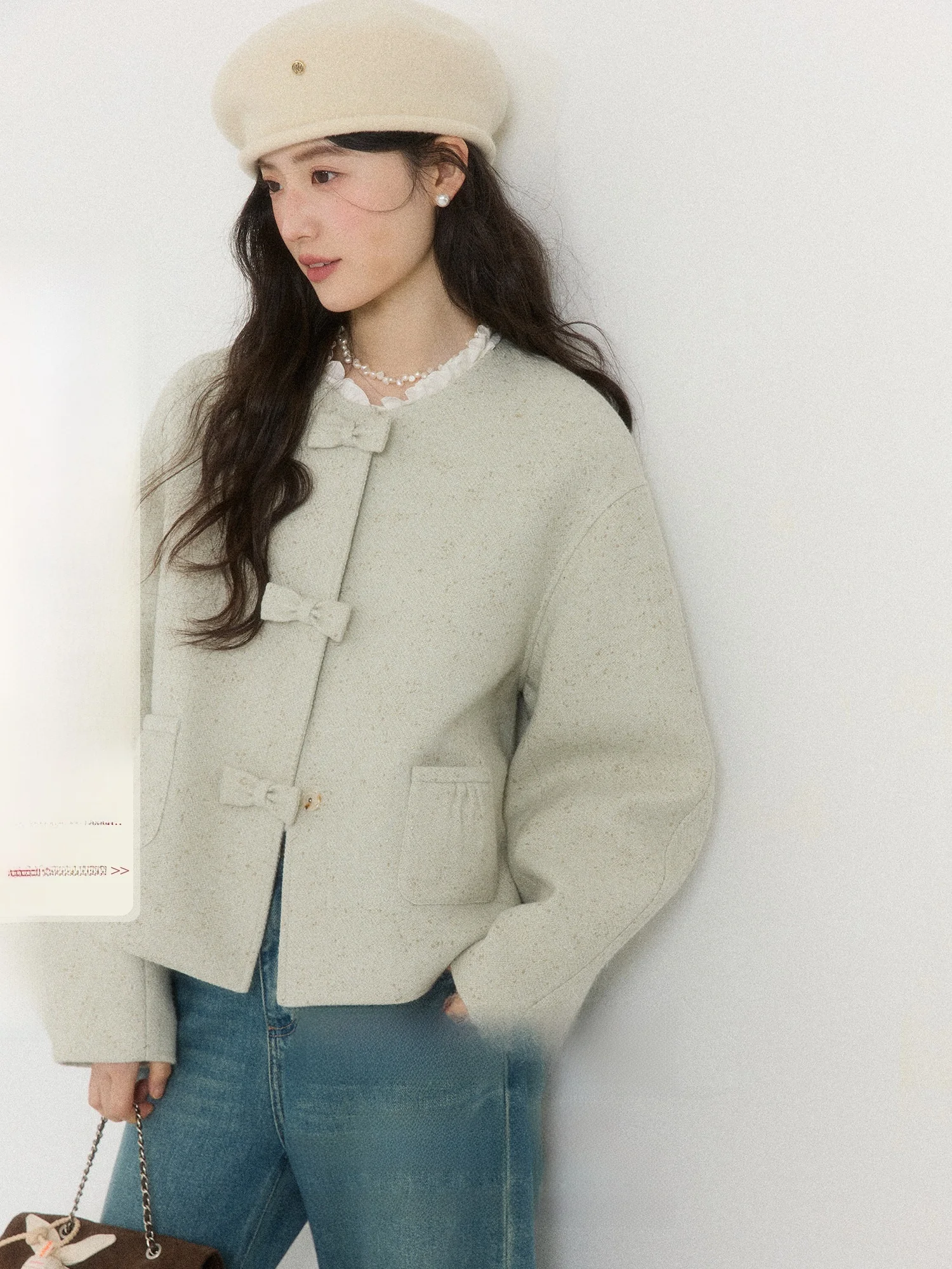 

ORWhite Женское утепленное шерстяное пальто в ретро-стиле, зимняя модная куртка с узловой отделкой и хлопковой подкладкой