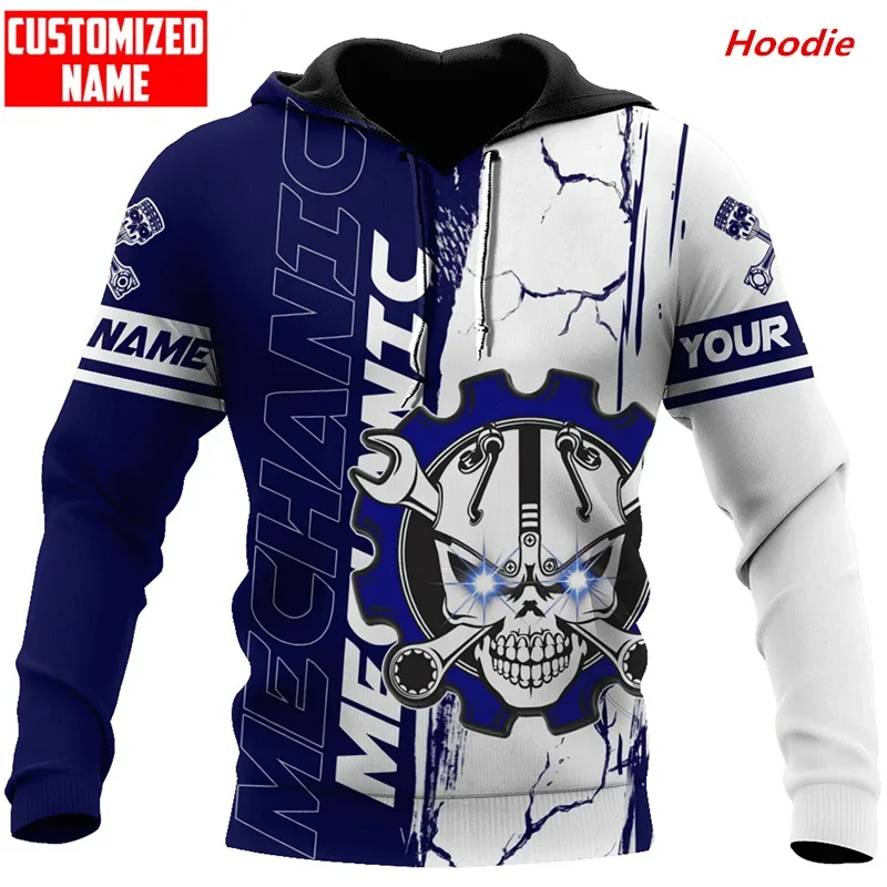 

Custom Name Mechanical Wrench Gear Wheel Skull 3D Print Men's Zipper Hoodie Unisex Autumn Hoodie Street Casual Sweatshirt A0032