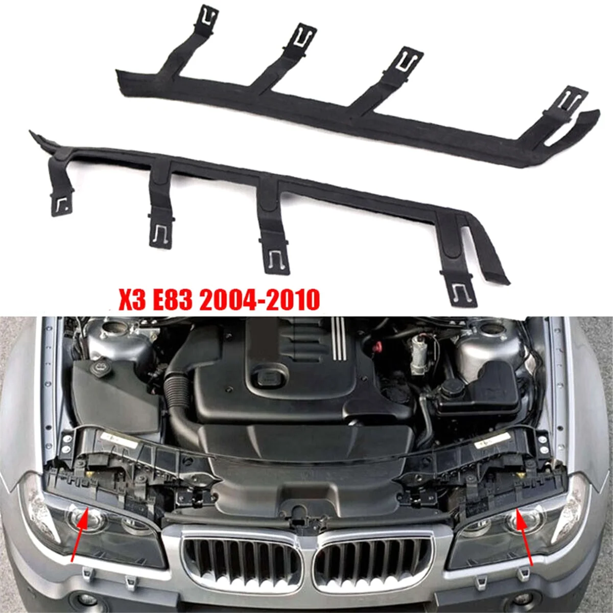 ปะเก็นไฟหน้าสีดำ1คู่ตัวยึดด้านบนเหมาะสำหรับ E83 X3 BMW 2004-2010 63126939273 63126939274