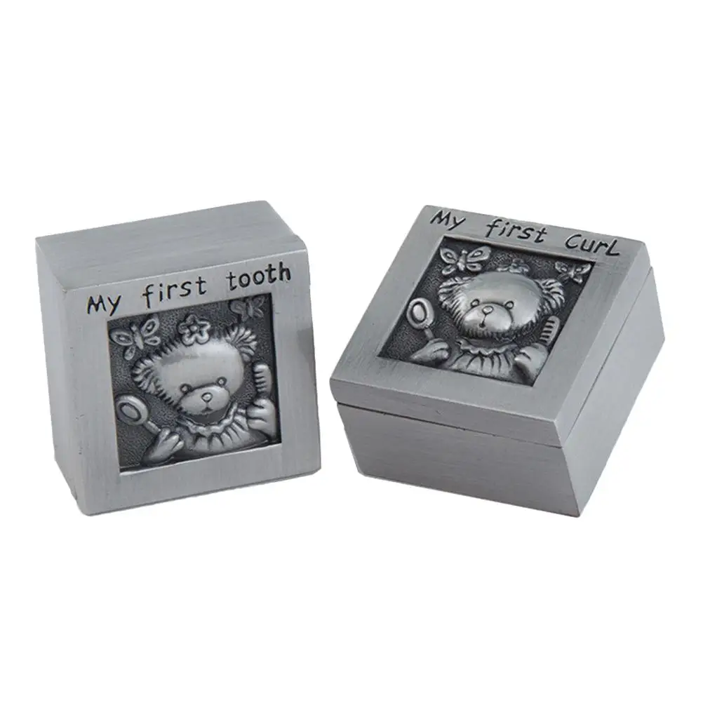 Baby Tooth Box Keepsake Cartoon Fetal Hair Memorial Case Storage Zinc Alloy Engraving Baby Teeth Holder Growth Record Souvenir