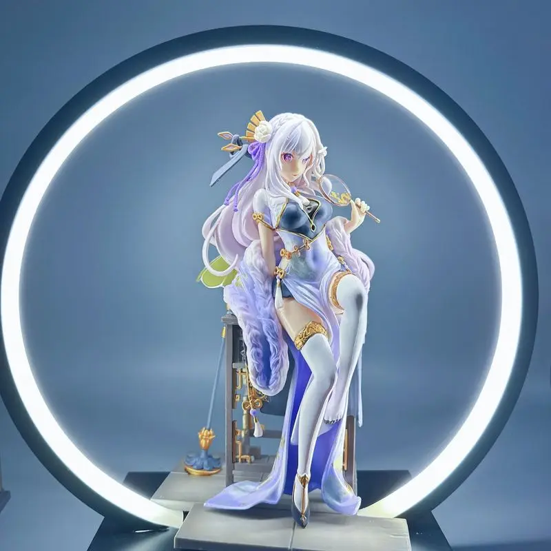 Ming'Erwu Re: Zero 중국 스타일 피규어 Emilia Rem Cheongsam 장면 모델 2D Guofeng 애니메이션 피규어 동상 Collectible Toys Gifts