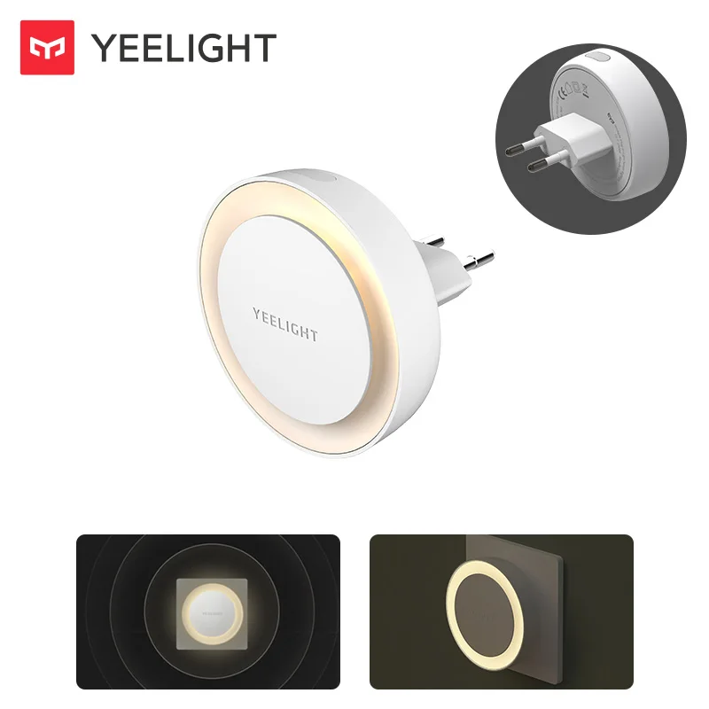 Yeelight Plug-in Light Sensor Night Light EU Version Circular illumination Hallway Kids room Warm LED Nightlight 100-240V 2500K