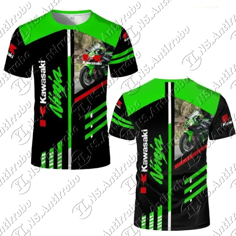 

Новинка лета, мужская футболка, дышащая быстросохнущая футболка с короткими рукавами и мотоциклетным принтом Kawasaki, мотоциклетная футболка