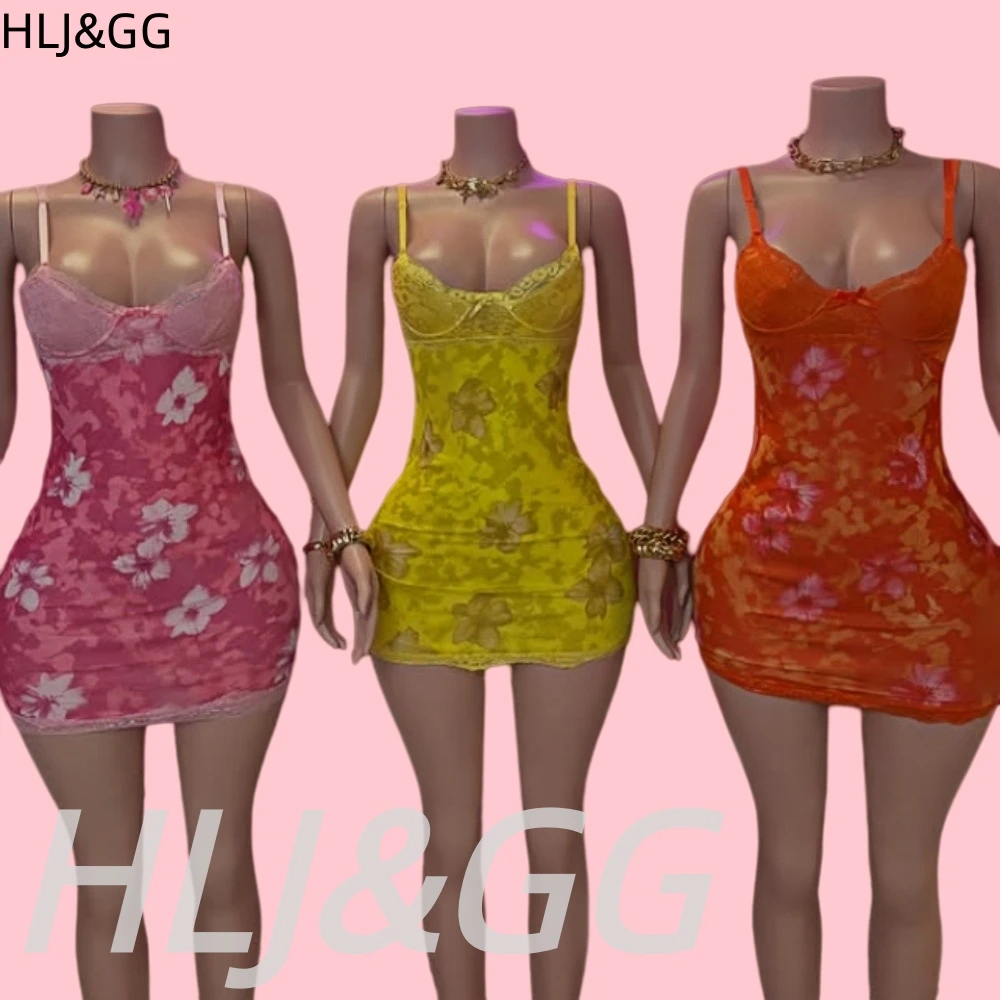 HLJ&GG Sexy Leopard Print Lace Spaghetti Strap Bodycon Mini Dresses Women Sleeveless Backless Slim Vestidos Summer New Clothing view 4