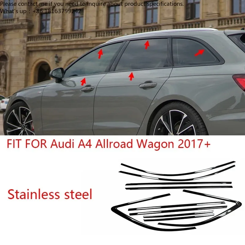 

Накладки на внешние оконные молдинги и пороги из нержавеющей стали черного цвета для Audi A4 Allroad Wagon Avant 2017-2024, 10 шт.