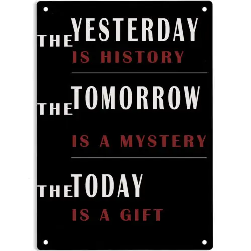 Yesterday Tomorrow Today Funny Metal Tin Sign Vintage Black Wall Art Decor 12x8