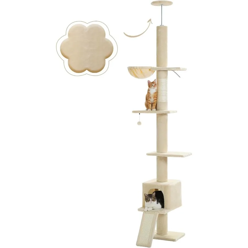 Gothic Cat Tree Floor to Ceiling, Tall Cat Tower, Adjustable Height (83''-108'') 5 Tiers Cat Climbing Tree for Indoor Cats