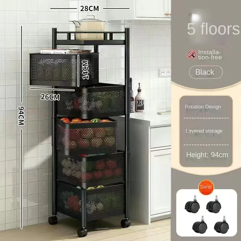 Removable Rotating Kitchen Shelving Multi-floor Home Installation Multi-functional Storage Rack Vegetable Fruit Basket