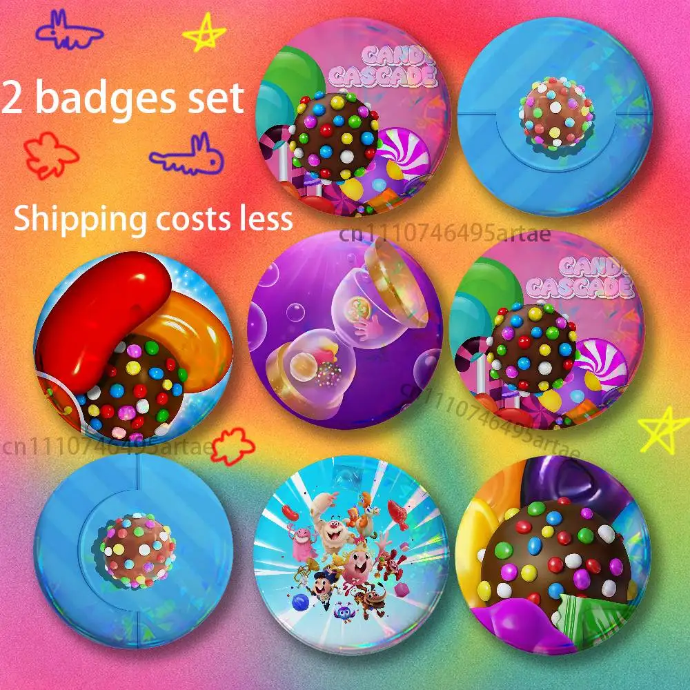 Game Candy Crush Saga Brooches for Backpack Accessories 25,32,44,58,75mm Round Enamel Pins 2-piece set Cartoon Anime Badge