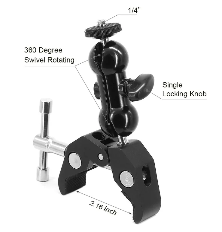 w/1/Camera Clamp Mount  with Cool Double Ballhead Arm Adapter Bottom Clamp for DSLR Camera/Field Monitor/LED