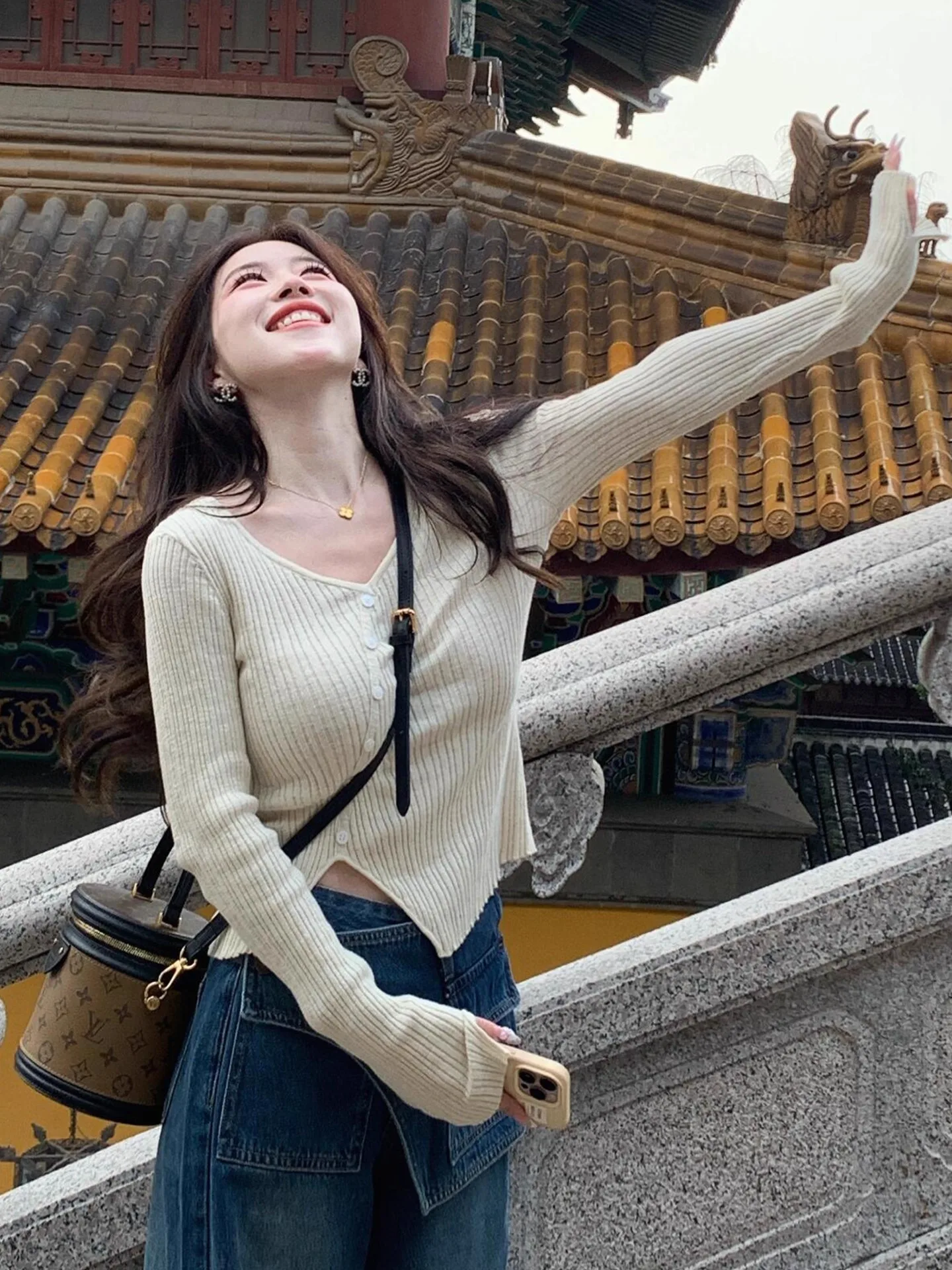 

Korean Sle Chic Long Sve ort Knitted Sweater Women's Inner Wear Asymmetrical Slit Design Autumn Winter Faion Top