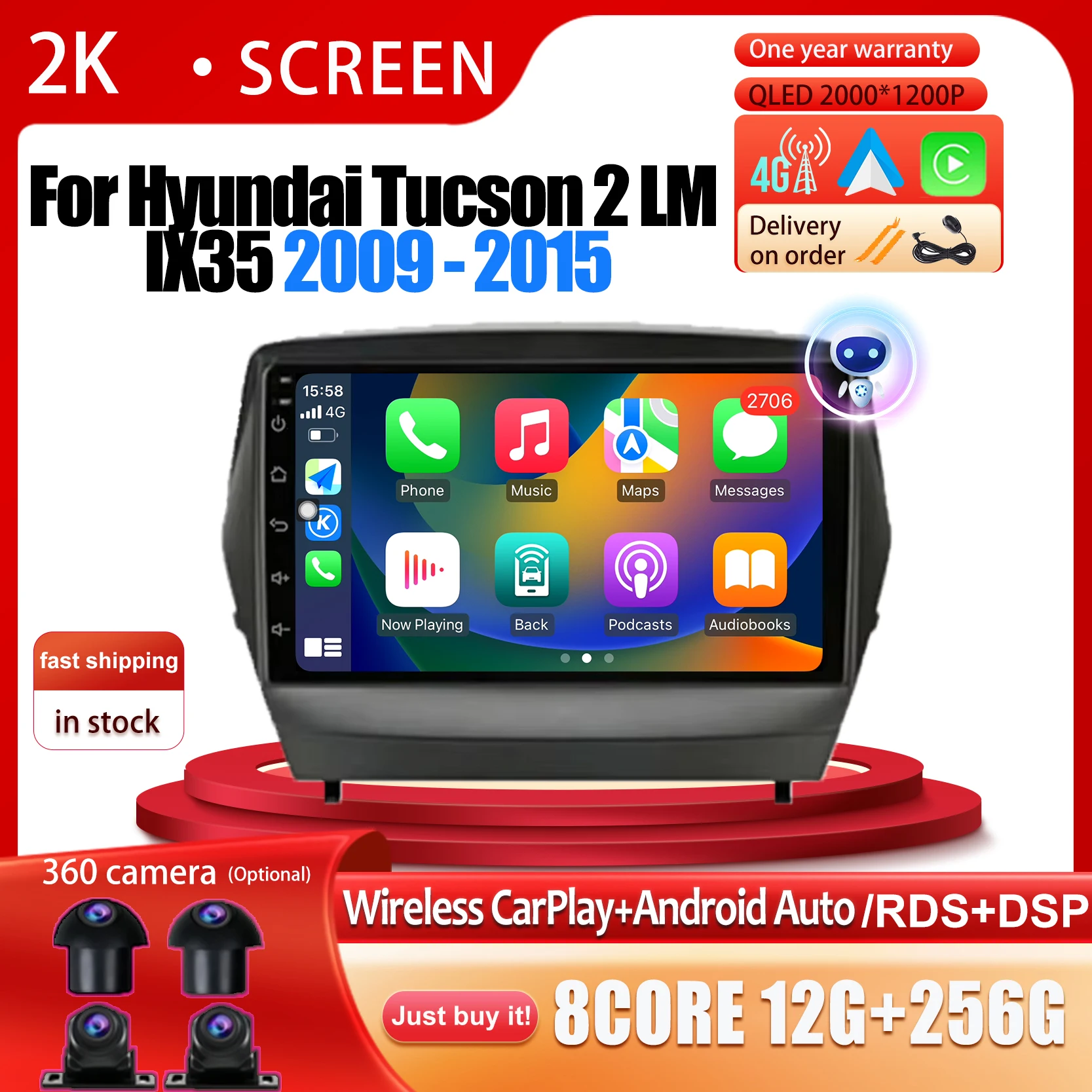 

Android 14 For Hyundai Tucson 2 LM IX35 2009 - 2015 Carplay Car Radio Multimedia Stereo Player WiFi GPS Navigation No 2 Din