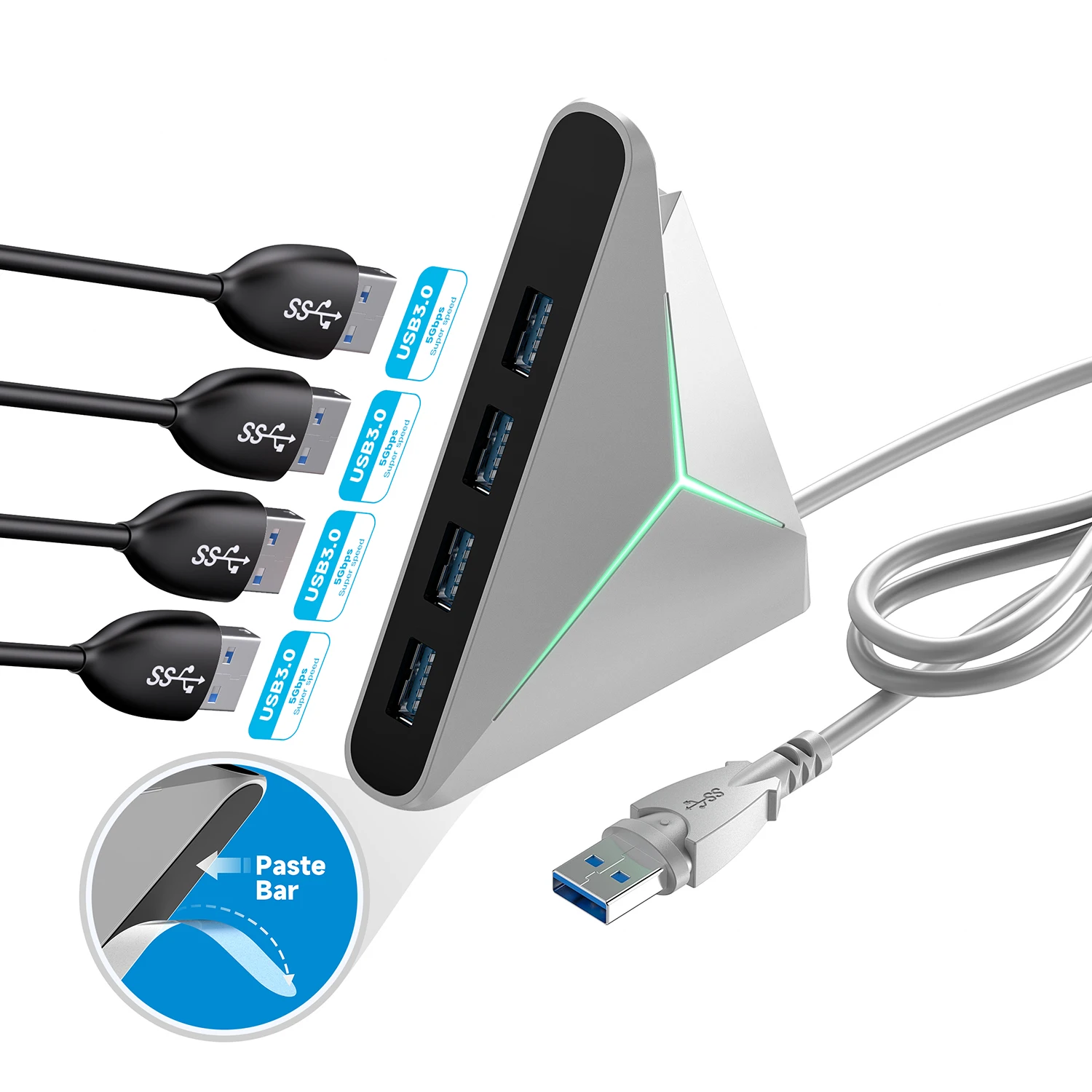 4 Port USB 3.0 Hub 5Gbps 39 Inch Long Cable USB Splitter Adapter Data Transfer For Laptop PC MacBook Pro Air Keyboard Mouse