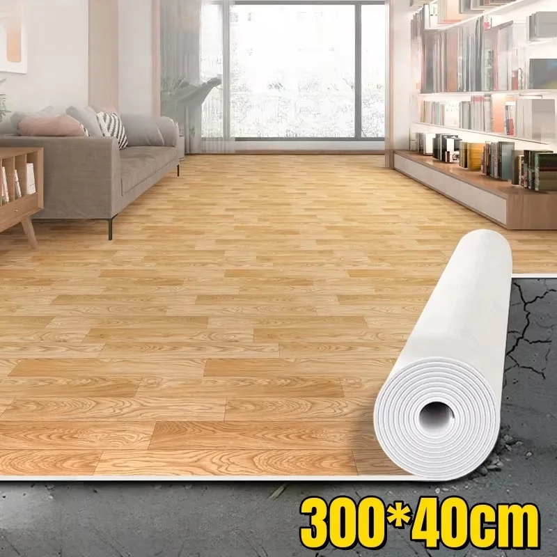 Brick Pattern Wood Grain Self Adhesive Flooring Sticker Thick PVC Vinyl Wallpaper for Bedroom Cabinet Home Renovation Repair