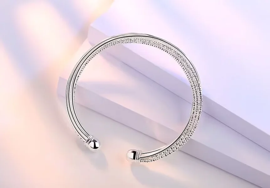 

925 Sterling Silver Open Bangle Bracelet Cuff For Women Luxury Fashion Party Wedding Jewelry Wedding Engagement Charms