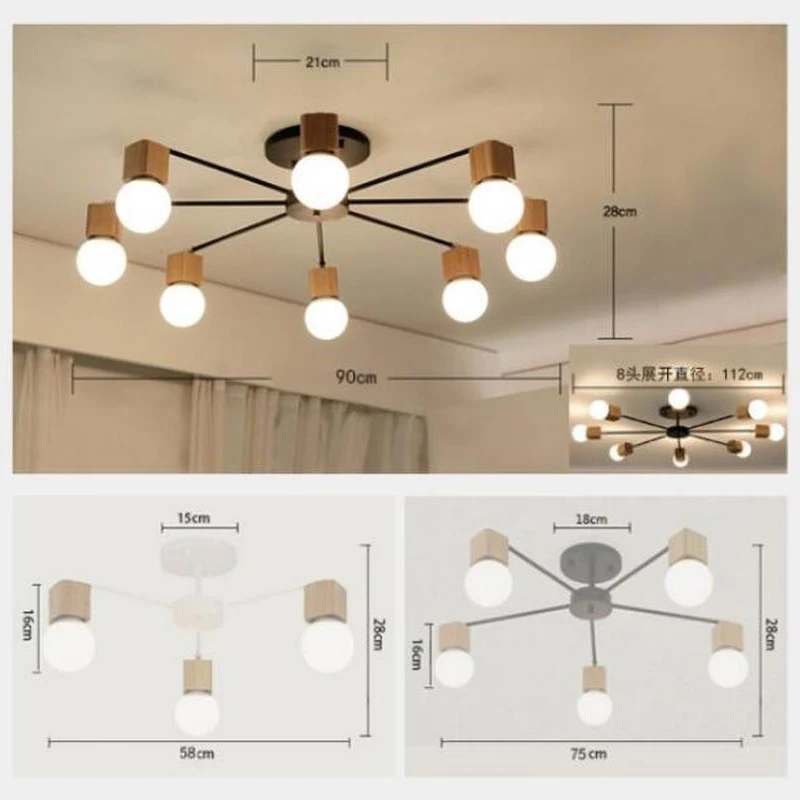 

3/5/8 Wood LED Ceiling Lights Living Room Bedroom Modern Ceiling Lamp Modern Lustres De Sala Plafond luminaire lights E27