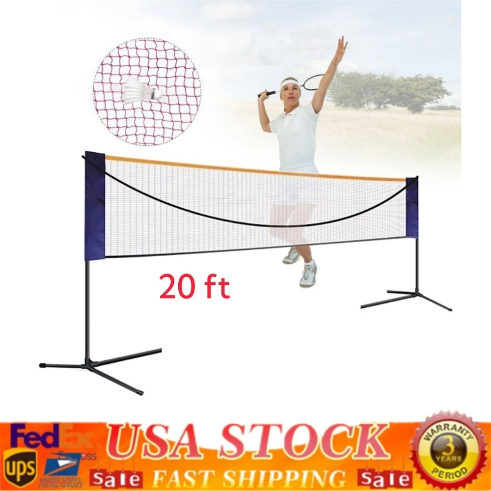 20FT Standard Badminton Volleyball Net Portable Height Adjustable Tennis Net with Stand