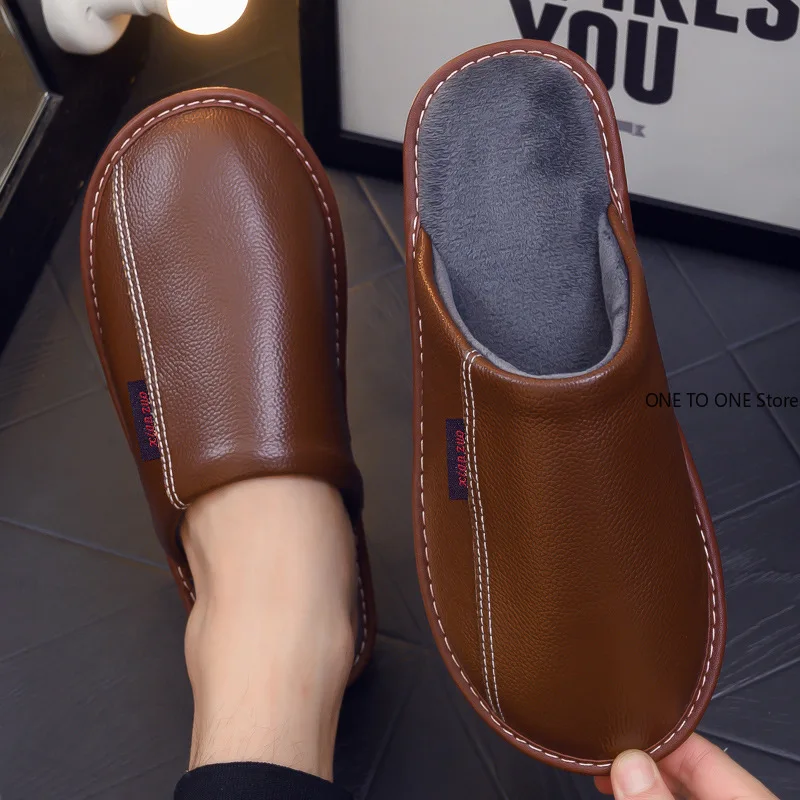 

2026 Cow Leather Slippers Men Big Sizes Home Male Indoor House for Men's Genuine Leather Slippers Women Luxury Soft Flat Shoes