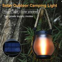 USB Rechargeable Solar Flame Camping Light 800 Lumens 1200mAh IPX4 Waterproof Hanging Lantern for Outdoor Camping Hiking Night