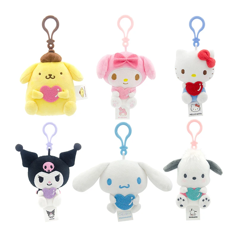 Sanrio Hello Kitty Plush Small Charms My Melody Plushies Kuromi Cinnamoroll Pendant Pompom Purin Doll Pachacco Kids Toys Gifts