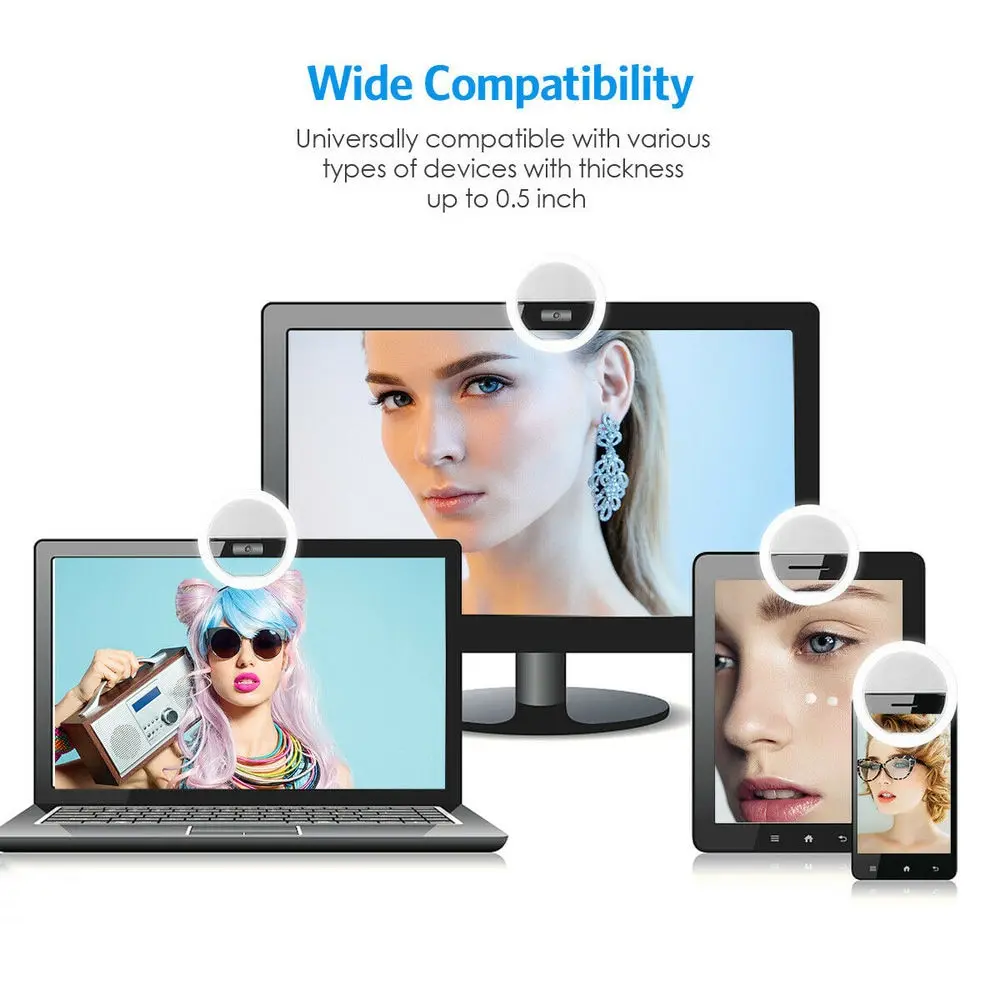 Led Selfie Ring Light Usb Rechargeable With Phone Clip Photo Lamps Video Light Photography Ringlight For Iphone Samsung Xiaomi
