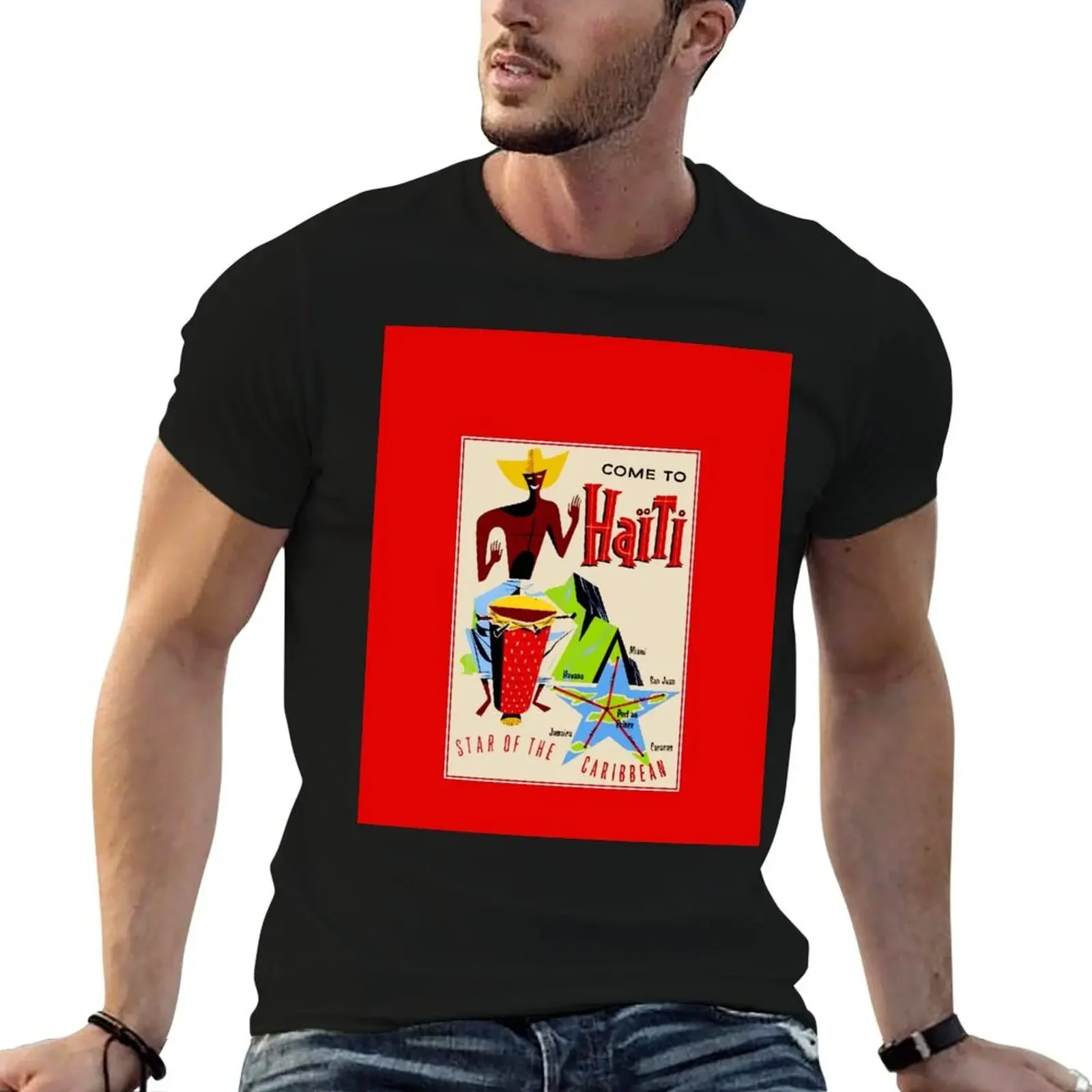 

HAITI : Vintage Travel Advertising Print T-Shirt custom shirt Louboutins mens t shirts casual stylish