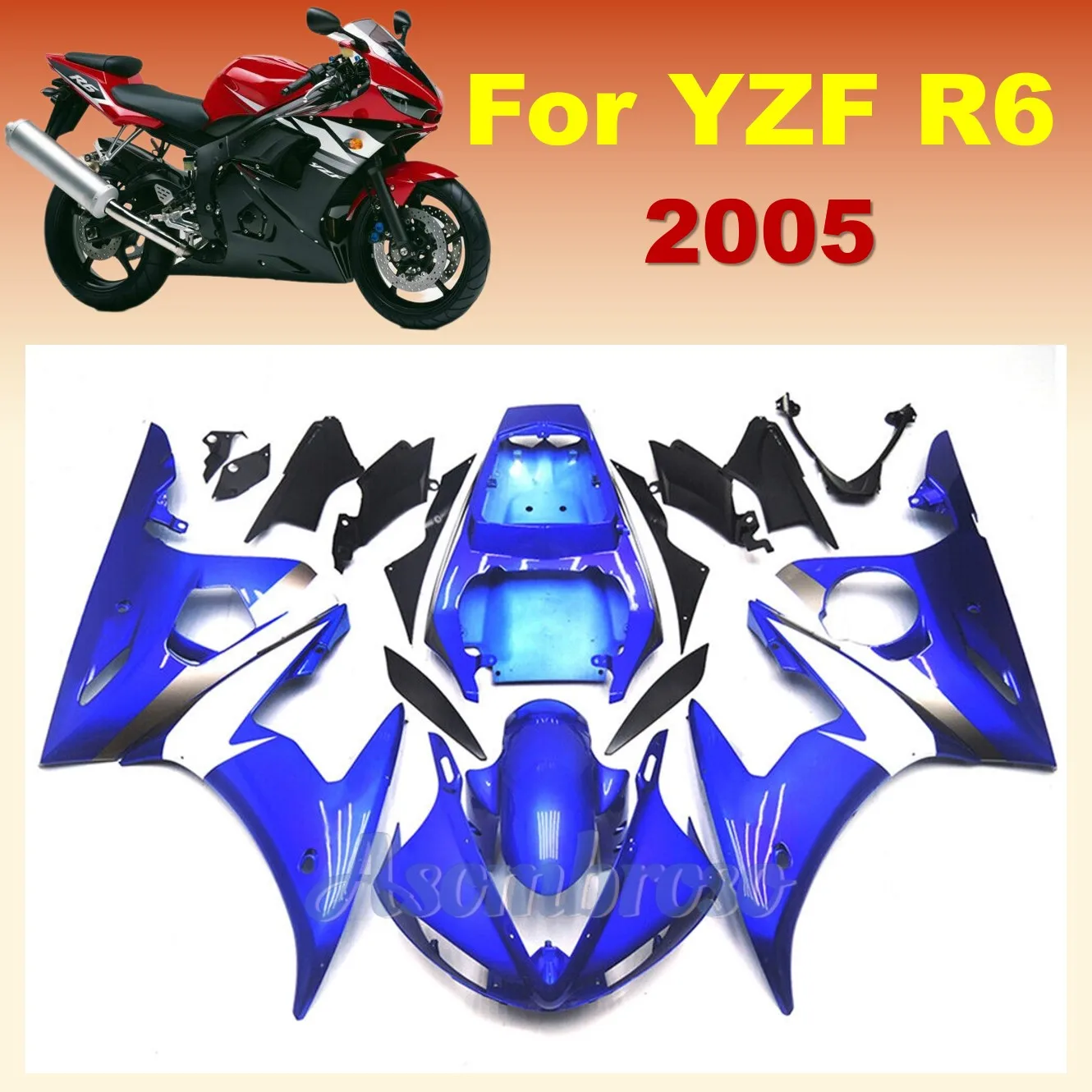 Fairing kit For Yamaha YZFR6 2003 2004 2005 YZF R6 YZF-R6 03 04 05  Sportbike ABS Injection Blue White Bodywork