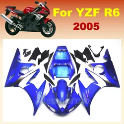 ヤマハ用の青と白のボディワークフェアリングキット,ABSインジェクション,yzfr6,2003, 2004, 2005,yzf r6,YZF-R6, 03, 04, 05