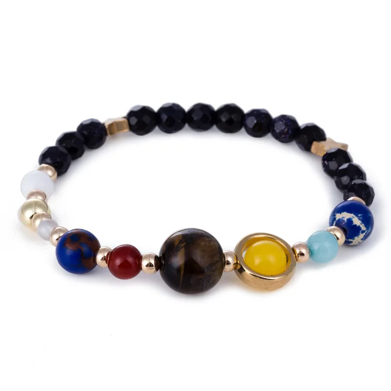 Fashion Universe Galaxy the Eight Planets Solar System Guardian Star Natural Stone Beads Bracelet Bangle for Women Men Gift