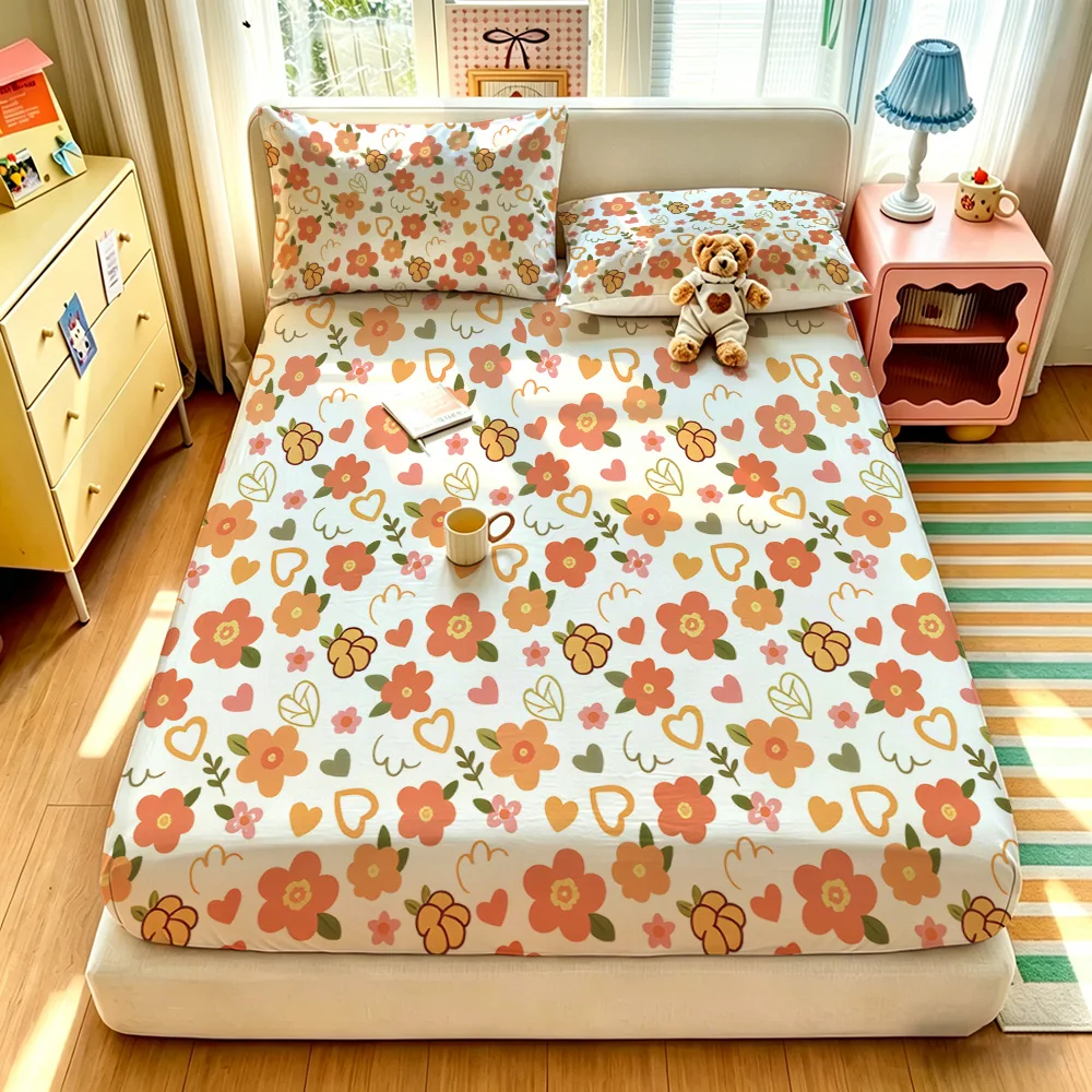 3pcs Beautiful Colorful Flower Print Coreless Bed Sheet Set with Multiple Sizes Soft Bed Cover, Bedroom Bedding Decoration Gifts