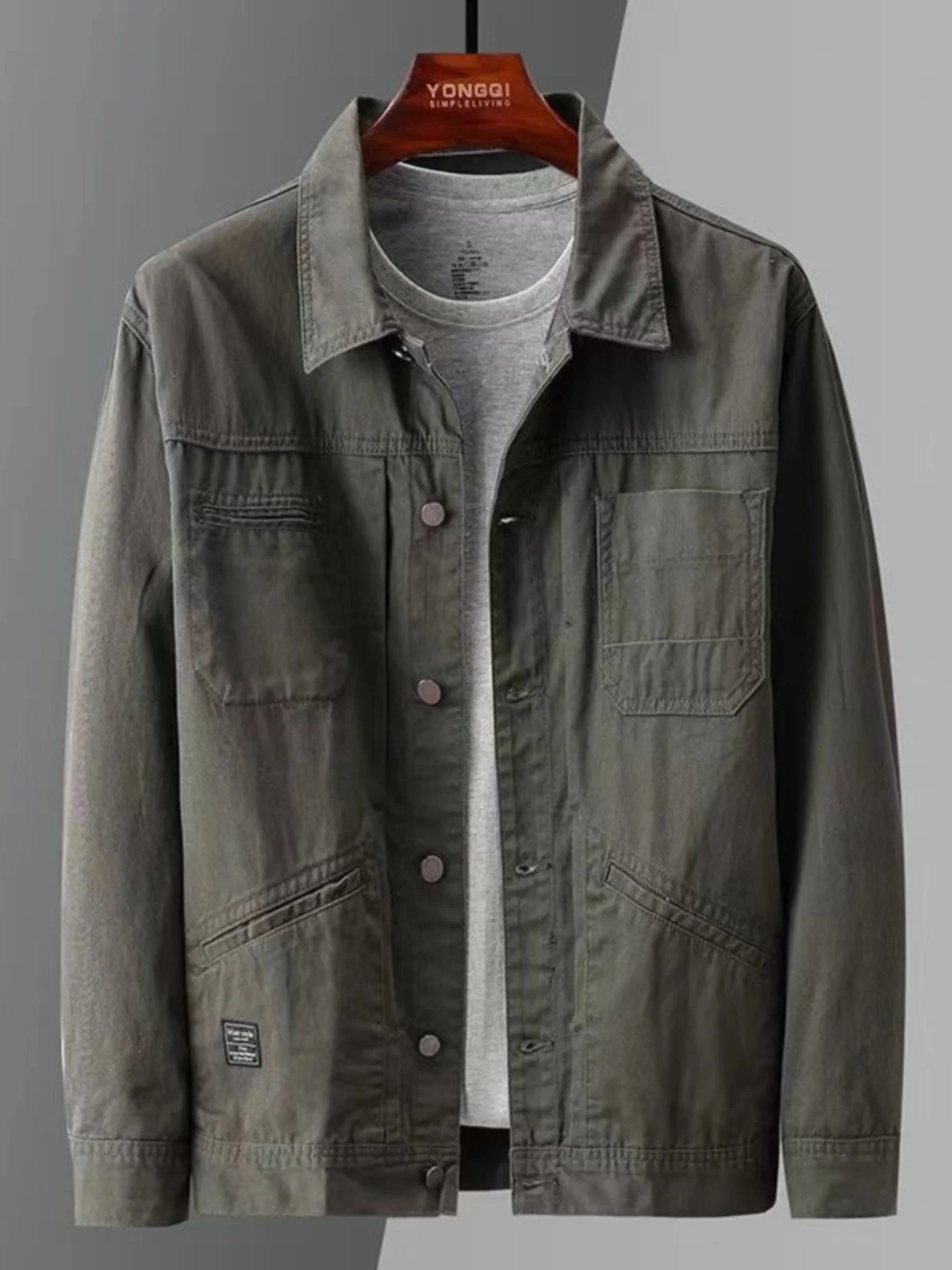 

Retro Japanese Sle Loose Fit Pure Color Men's Denim Jaet Casual Workwear Jaet Spring Autumn Versatile Outerwear