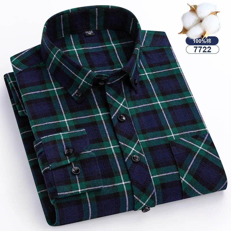 new Oversize 8xl Men\'s Flannel Shirts Men Long Sleeve Casual Men\'s Plaid Shirt 100 Cotton Regular Fit Big Size Single Pocket