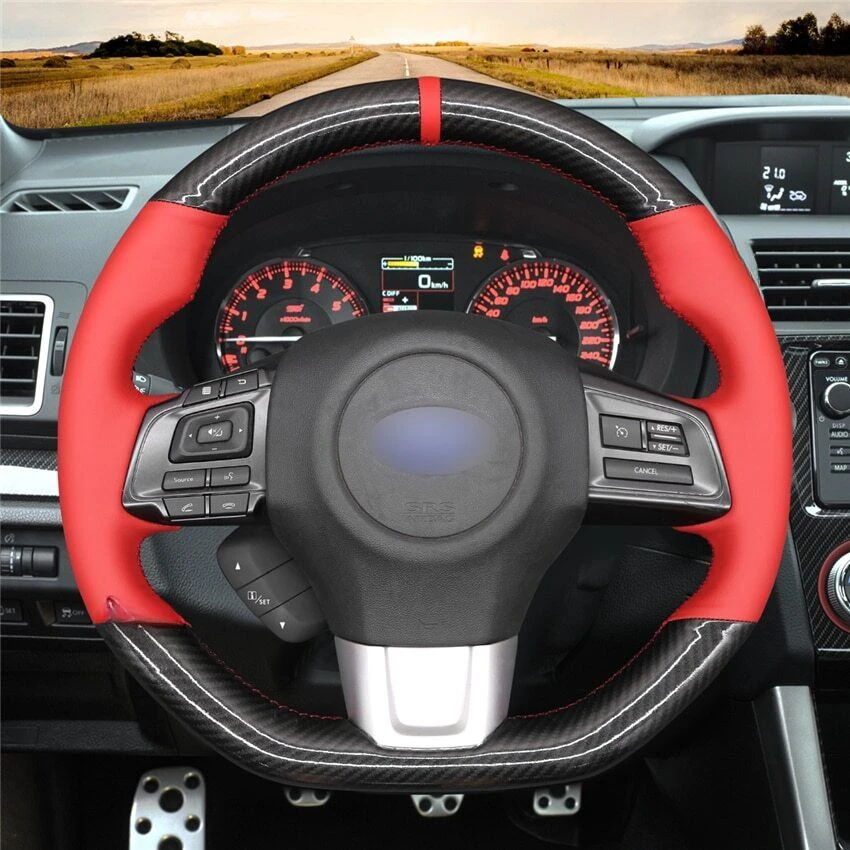 

Hand Sewn Black Carbon Fiber Car Steering Wheel Cover for Subaru WRX STI Levorg STI Levorg