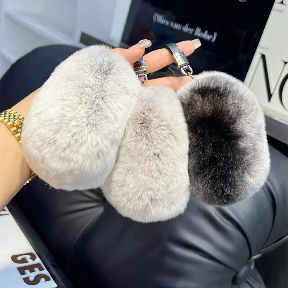 Cute Hedgehog Real Rex Rabbit Fur Key Chains Plush Toy Pendant Kids School Bag Hanging Ornaments Women Car Keyring Trinkets Gift