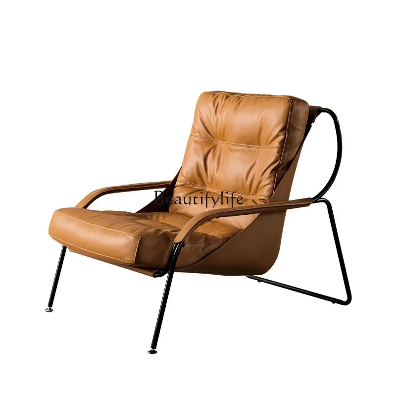 

0 Italian Minimalist Designer Sofa Nordic Genuine Leather Leisure Tiger Chair Creative Living Room Sofa Chair