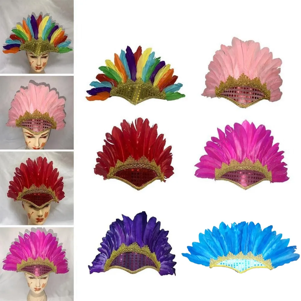 Feather Headdress Head-mounted Colorful Carnival Costume Adjustable Colorful Headwear Fancy Dress Party Children\'s Day