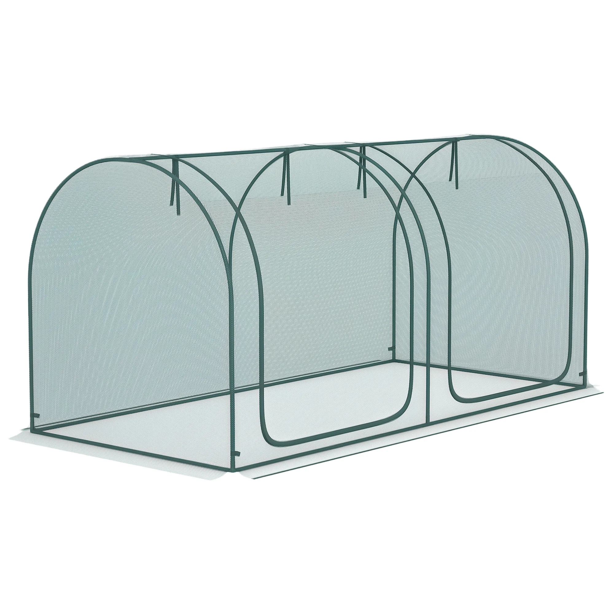 Red de Protección para Plantas, 2 Puertas Enrollables, Estructura de Acero, Verde Oscuro, 2.49 x 1.2 x 1.2m, Incluye Bolsa de Transporte