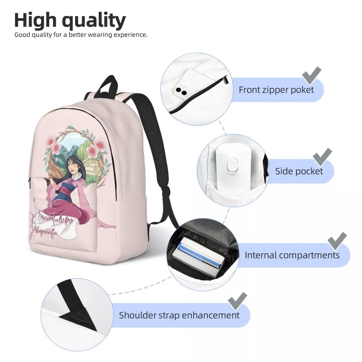 Custom Fashion Mulan Cartoon Canvas Backpacks Men Women Basic Bookbag for School College Bags