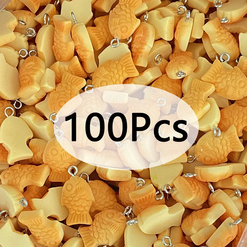 100pcs/Pack Resin Flatback Fish Cake Charms Sweet Fried Bread Pendants For Earring Jewelry Make DIY Food Embellishment