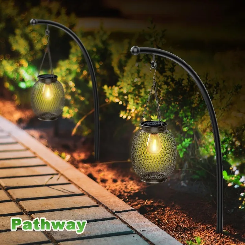 2Pcs Solar Light Outdoor Hanging Solar Light Outdoor Garden Decoration Lighting Courtyard Light Metal Hanging Lantern