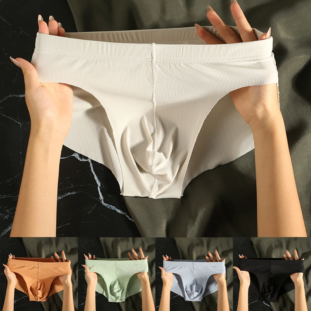 

Men Striped Seamless Low Rise Underwear Briefs Ultra-Thin Solid Elastic Panties