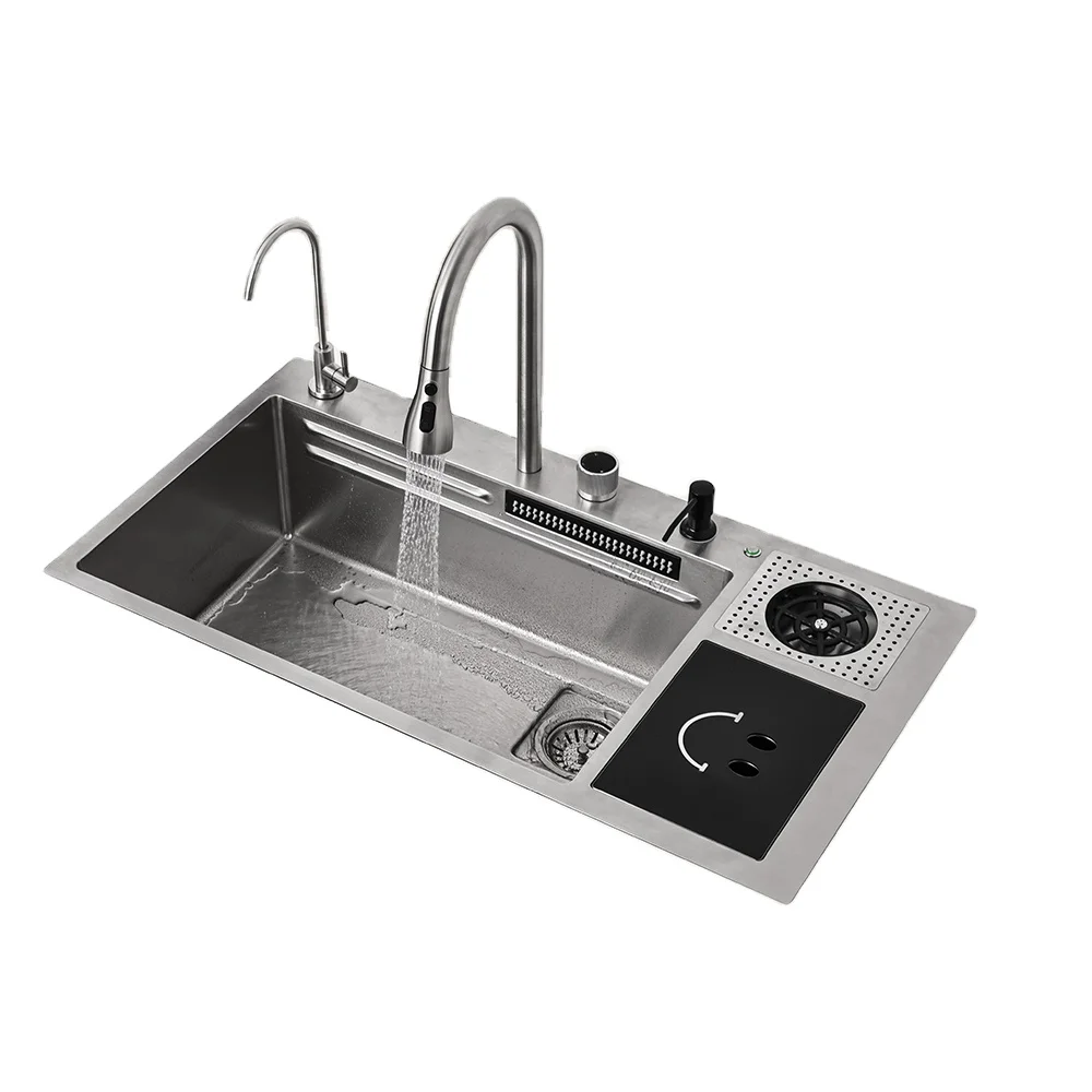 

Кухонная мойка из нержавеющей стали с одной чашей и смесителем, многофункциональная кухонная раковина, сливная корзина, стиль с одним отверстием