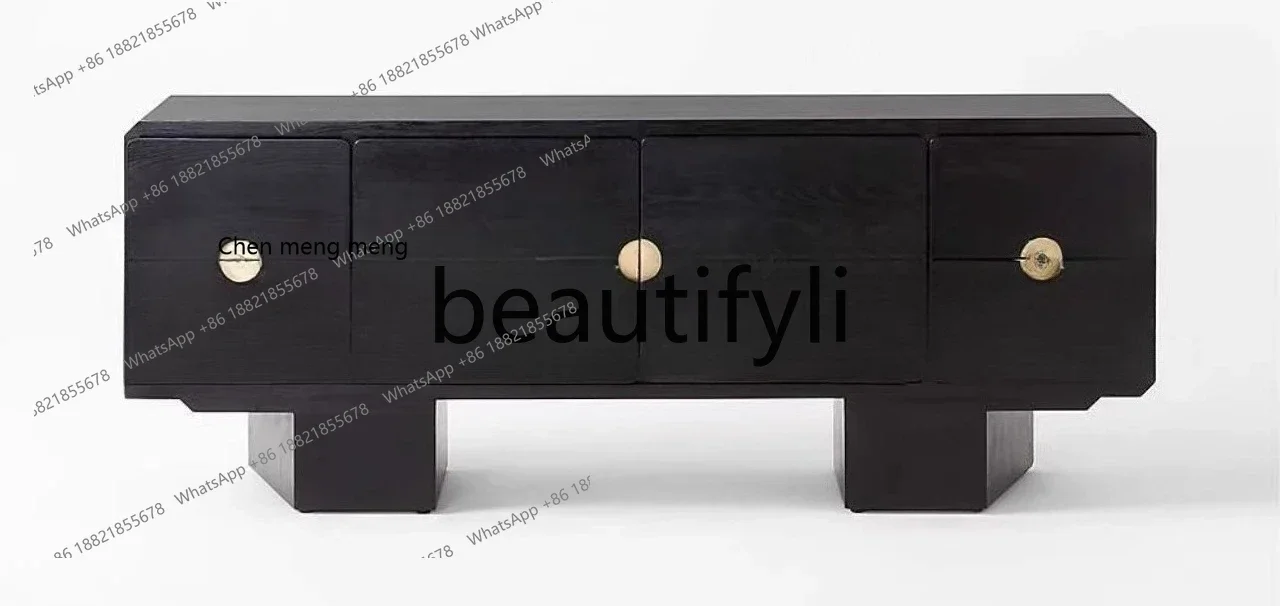 

2003Black retro solid wood porch cabinet, white wood storage art dining side cabinet